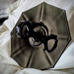 Vintage Black Art Deco Glass Sandwich Tray with Handle